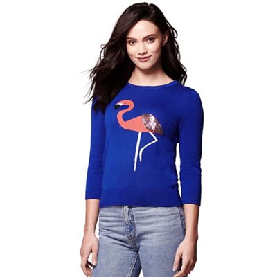 Blue embellished flamingo knit jumper